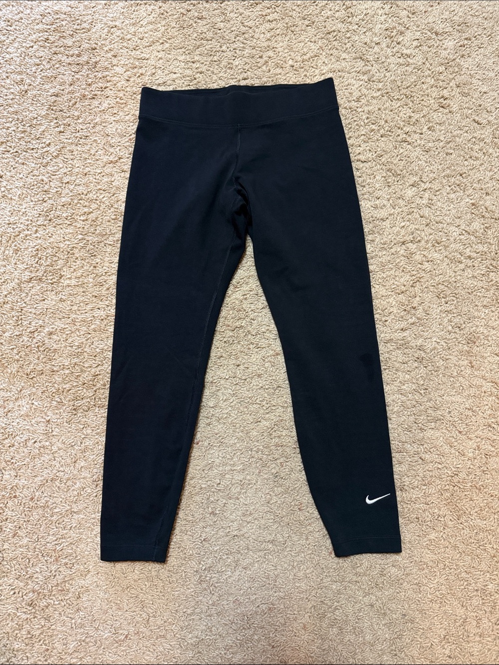Nike Black Women's Cotton Athletic Leggings with Embroidered Swoosh